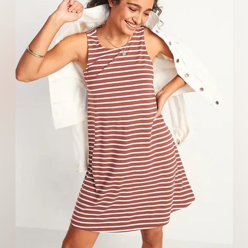 Old Navy | Brown and White Striped Dress